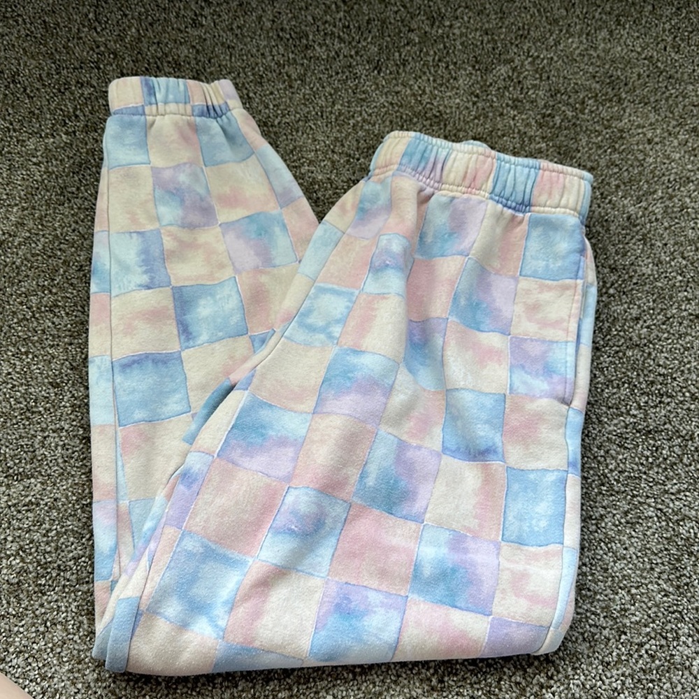 WILD FABLE PASTEL CHECKERED SWEATPANTS PINK BLUE WUTH POCKETS